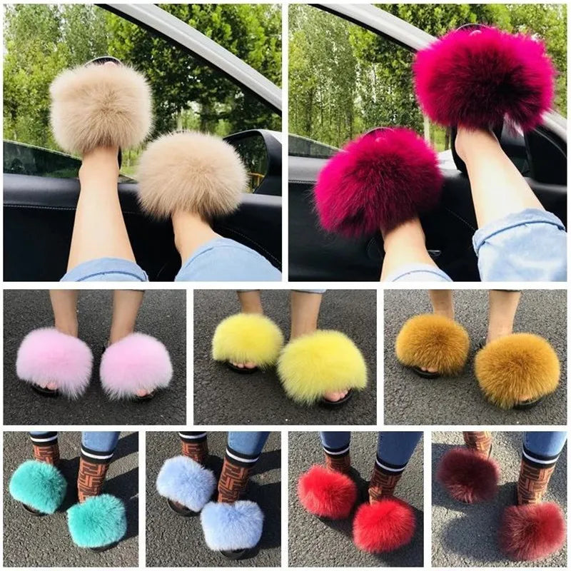 Fox Fur Slide Slippers