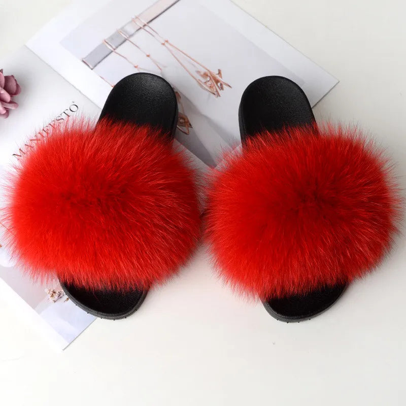 Fox Fur Slide Slippers