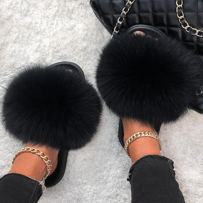 Fox Fur Slide Slippers