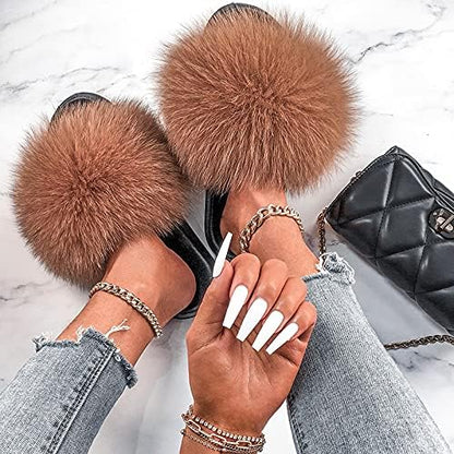 Fox Fur Slide Slippers