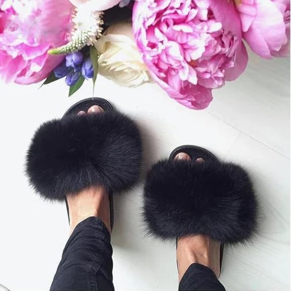 Fox Fur Slide Slippers