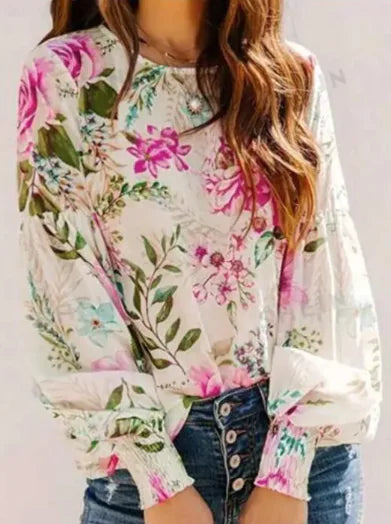 Mia Floral Shirred Cuff Blouse