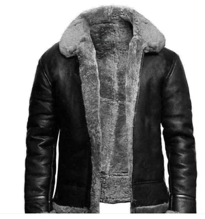 B3 Bomber Black Pilot Leather Fur Jackets