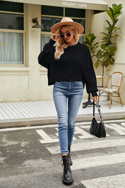 Loose Cropped Round Neck Jumpers