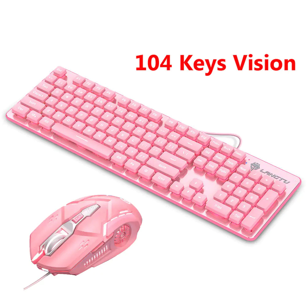 Pink Wired Keyboard and Mouse Set