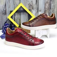 Derby Crocodile Embossed Flat Leather Sneakers