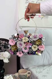Embellished Floral Evening Clutch Bag