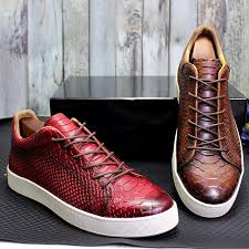Derby Crocodile Embossed Flat Leather Sneakers