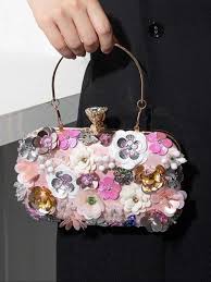 Embellished Floral Evening Clutch Bag