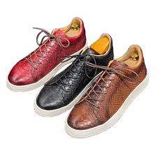 Derby Crocodile Embossed Flat Leather Sneakers