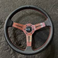 NARDI Universal Bronze Titanium Frame Black Leather Steering Wheel