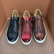 Derby Crocodile Embossed Flat Leather Sneakers