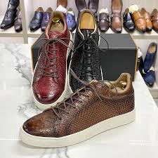 Derby Crocodile Embossed Flat Leather Sneakers