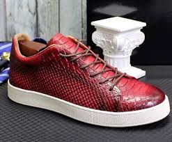Derby Crocodile Embossed Flat Leather Sneakers