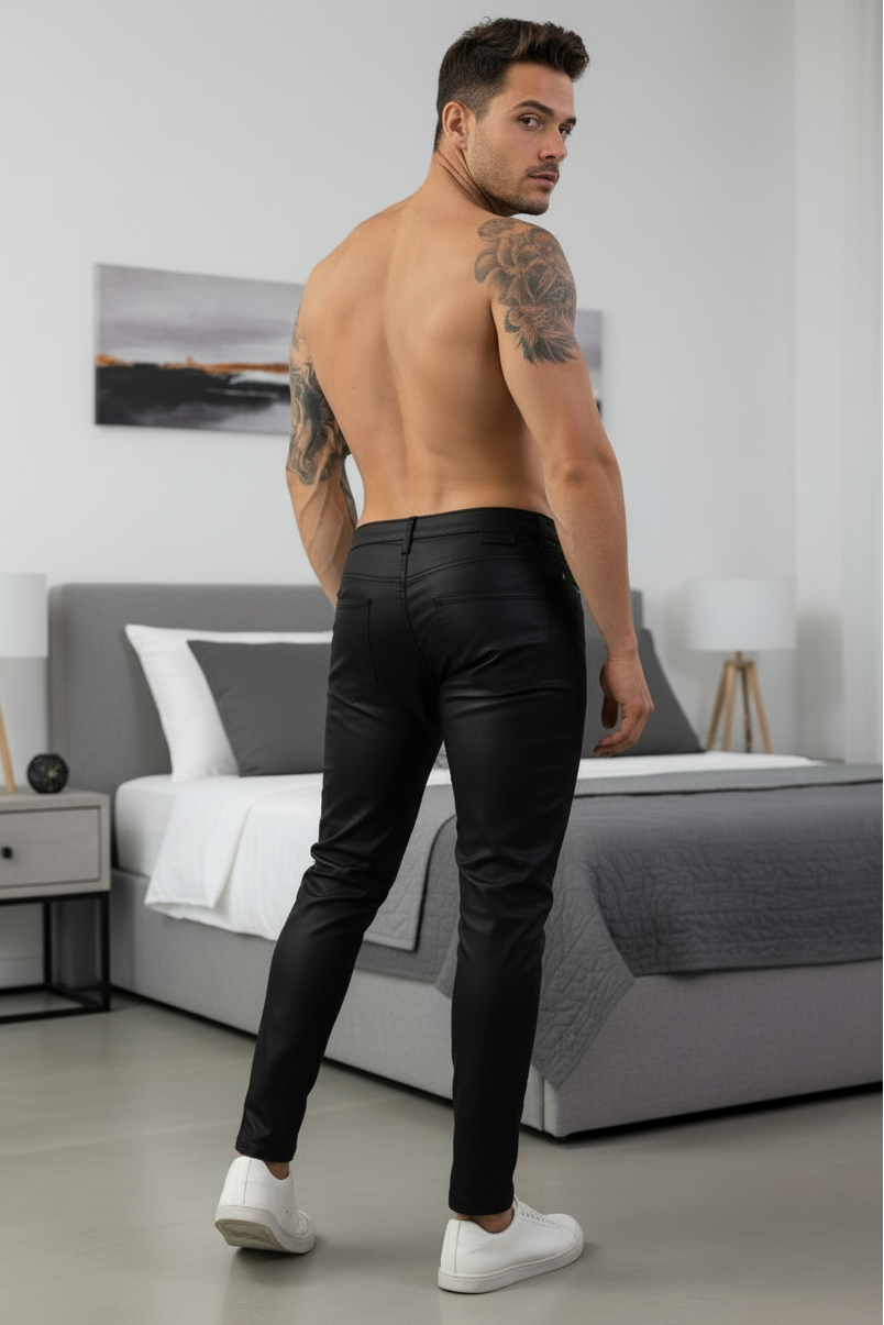 MACCO High-Stretch Vegan Leather Slim-Fit Jeans