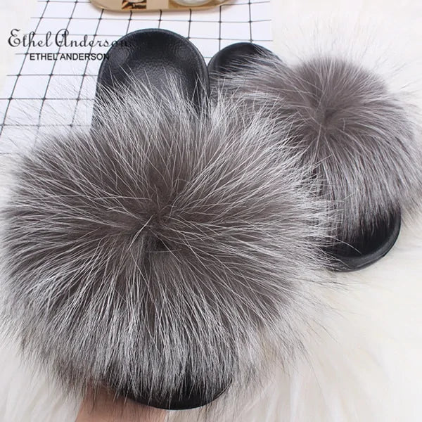 Fox Fur Slide Slippers