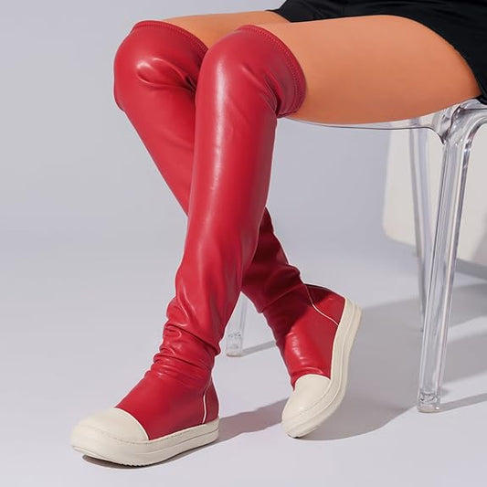 Maogu Vegan Leather Knee High Boots