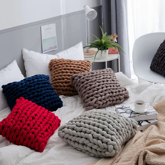 Chunky Handmade Wool Knitted Pillow