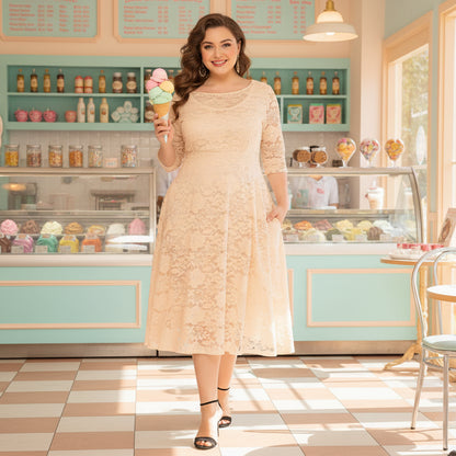 Chic Plus Size Lace Midi Dress