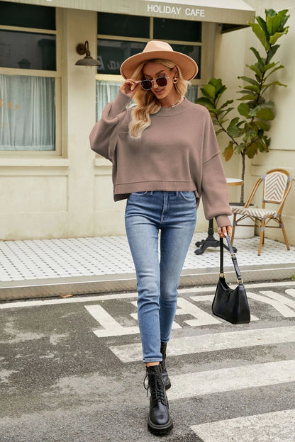 Loose Cropped Round Neck Jumpers