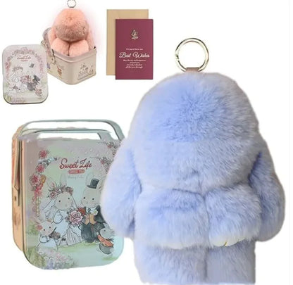 Sweet Life Bunny Lulu - Plush Rabbit Fur Key Ring and Tin