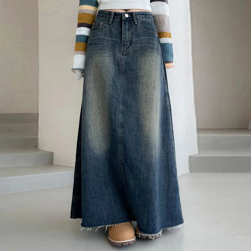 Retro Long Denim Skirt