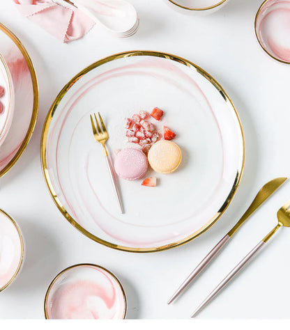 CasaVero's Pink Marble Gold Rim Dinnerware