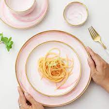 CasaVero's Pink Marble Gold Rim Dinnerware