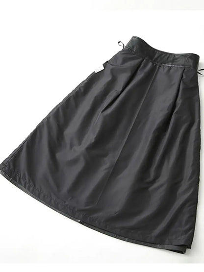 Lautaro Haining Genuine Leather A-Line Midi Skirt