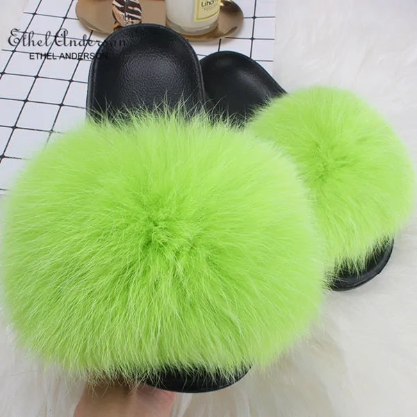 Fox Fur Slide Slippers