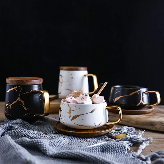 Gold Inlay Marble Coffee Mugs