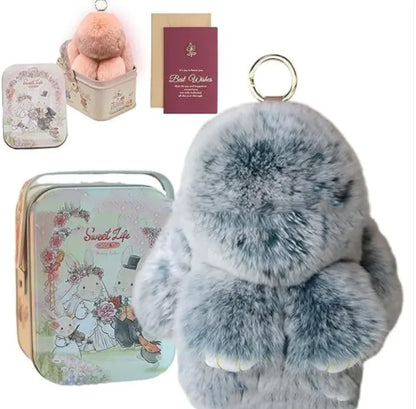 Sweet Life Bunny Lulu - Plush Rabbit Fur Key Ring and Tin