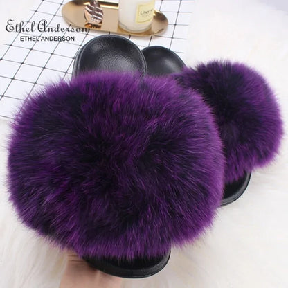 Fox Fur Slide Slippers