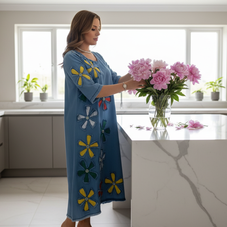 LINA Floral Motif Midi Dress