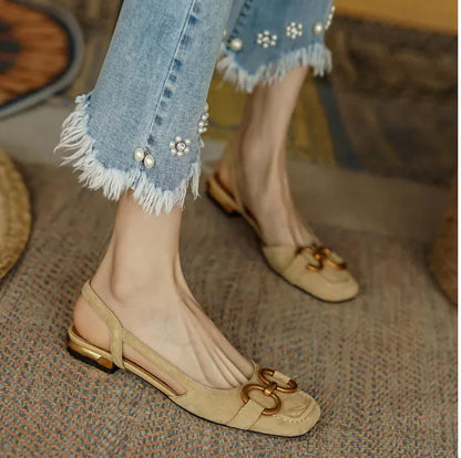 Chunky Buckle Slingback Sandals