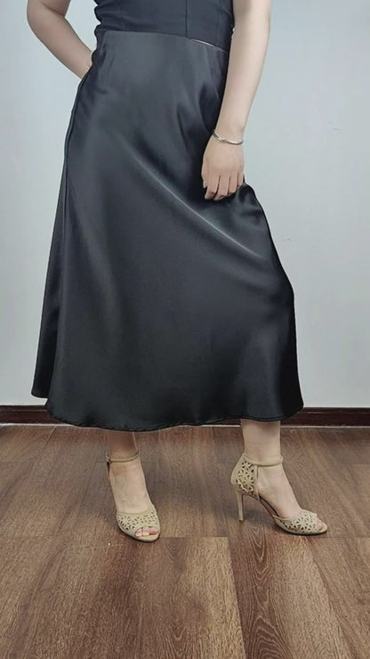 Satin High Waist A-Line Skirts