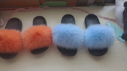 Fox Fur Slide Slippers