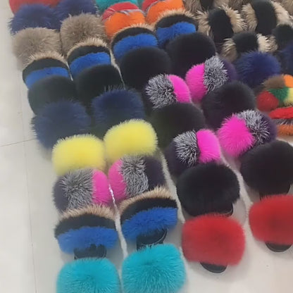 Fox Fur Slide Slippers