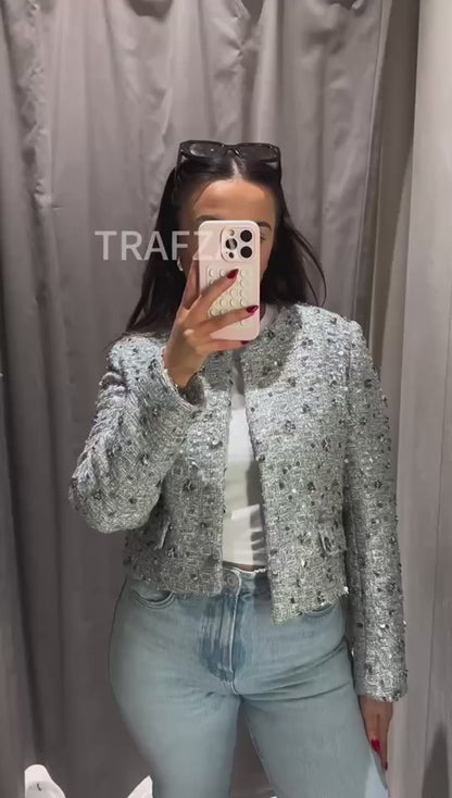 Silver Sequined Cropped Jacket