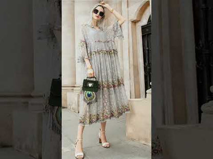 Boutique Embroidered Baby Doll Midi Dress
