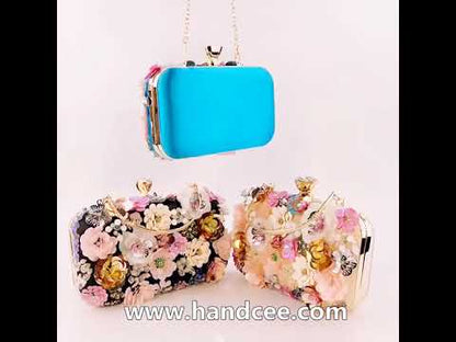 Embellished Floral Evening Clutch Bag