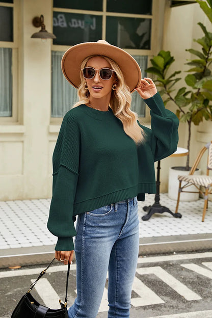 Loose Cropped Round Neck Jumpers