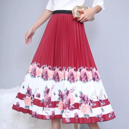 Bold Print Polyester Pleated Skirts