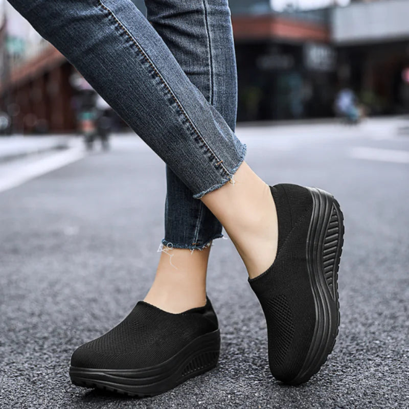 Rolling Sole Mesh Slip-on Platform Sneakers
