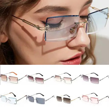 Rimless Small Rectangle Eyewear UV400 Sunglasses