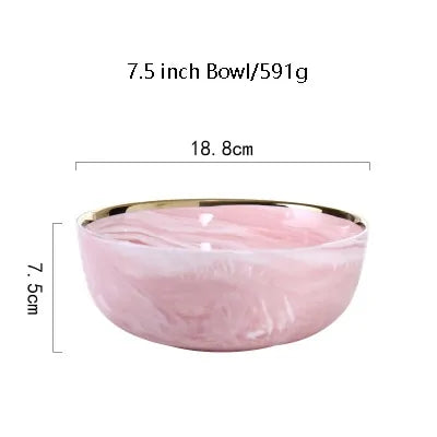 CasaVero's Pink Marble Gold Rim Dinnerware