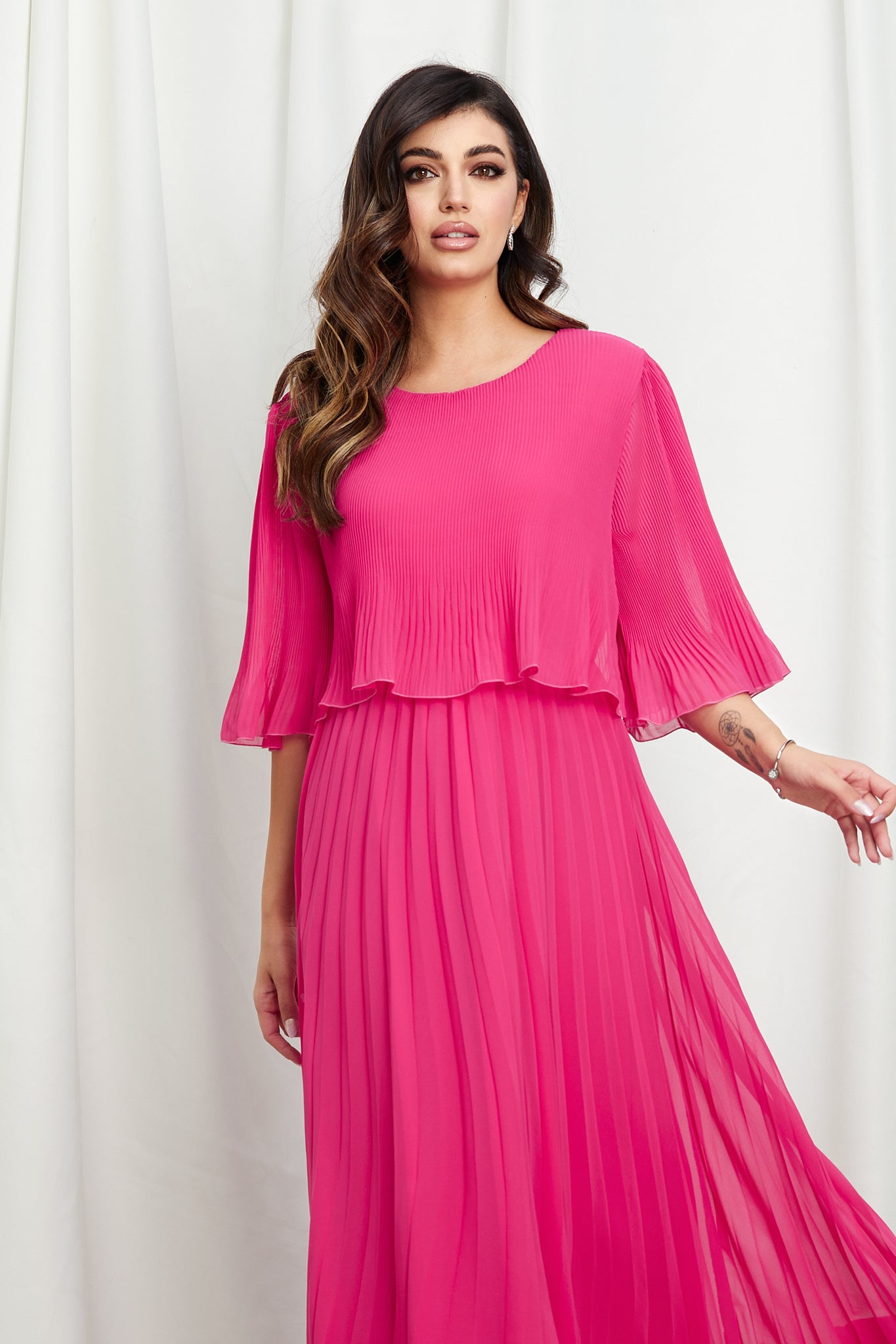 Valentina Ribbed Lightweight Pleated Maxi Dress