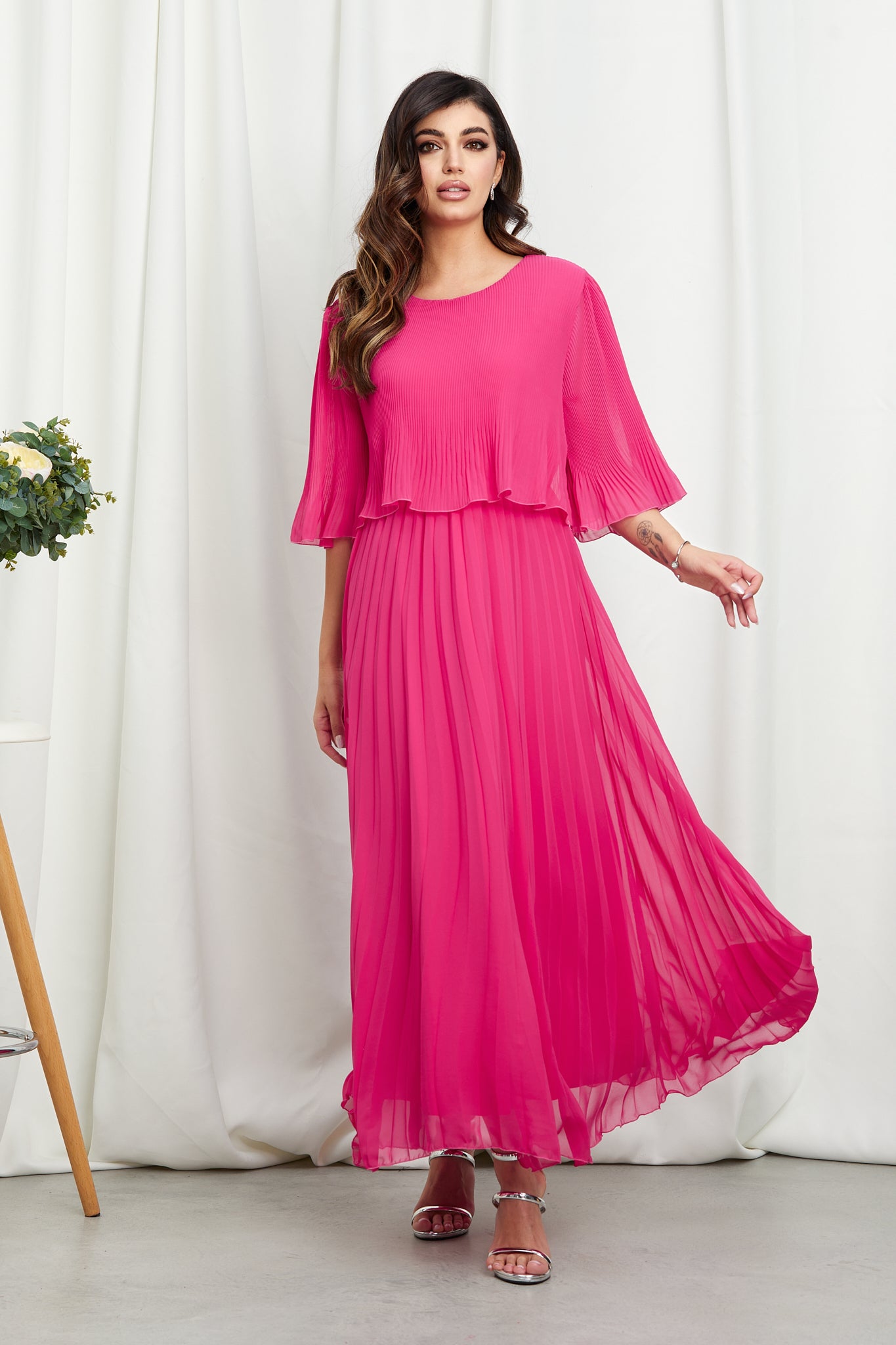 Valentina Ribbed Lightweight Pleated Maxi Dress