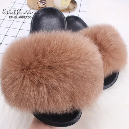 Fox Fur Slide Slippers