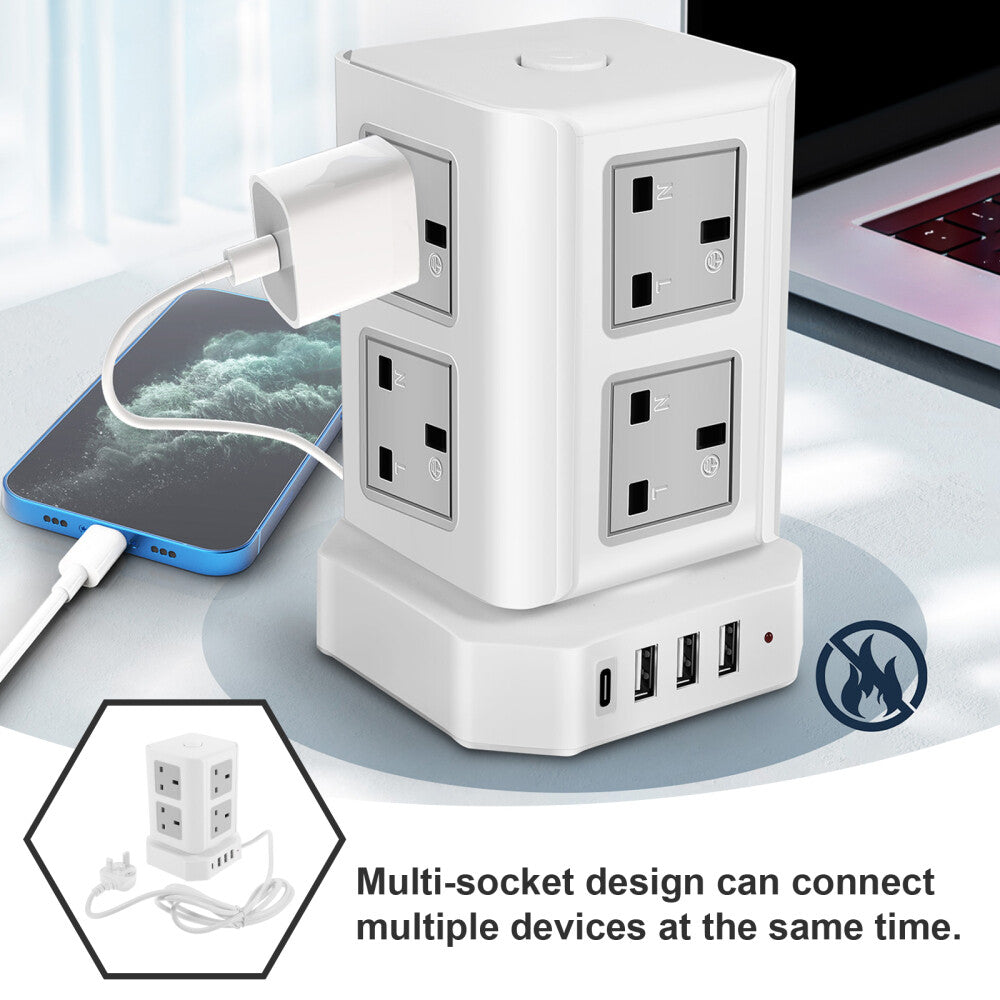 Surge Protector Power Strip Tower with 4 USB Ports